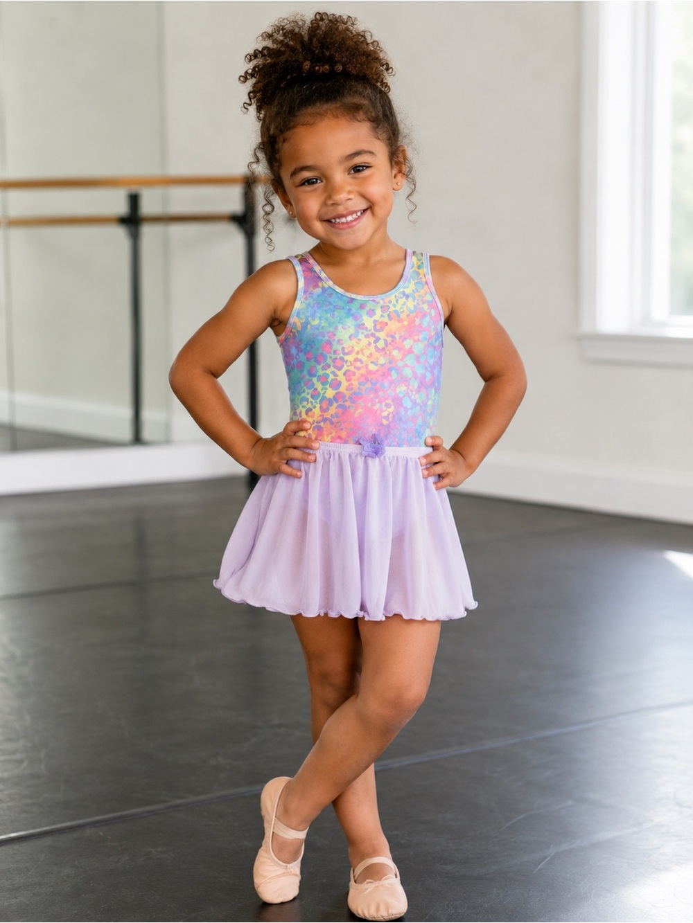 Girls Dance Leotard with Skirt Set - Size 4-5 - Pastel Animal Print